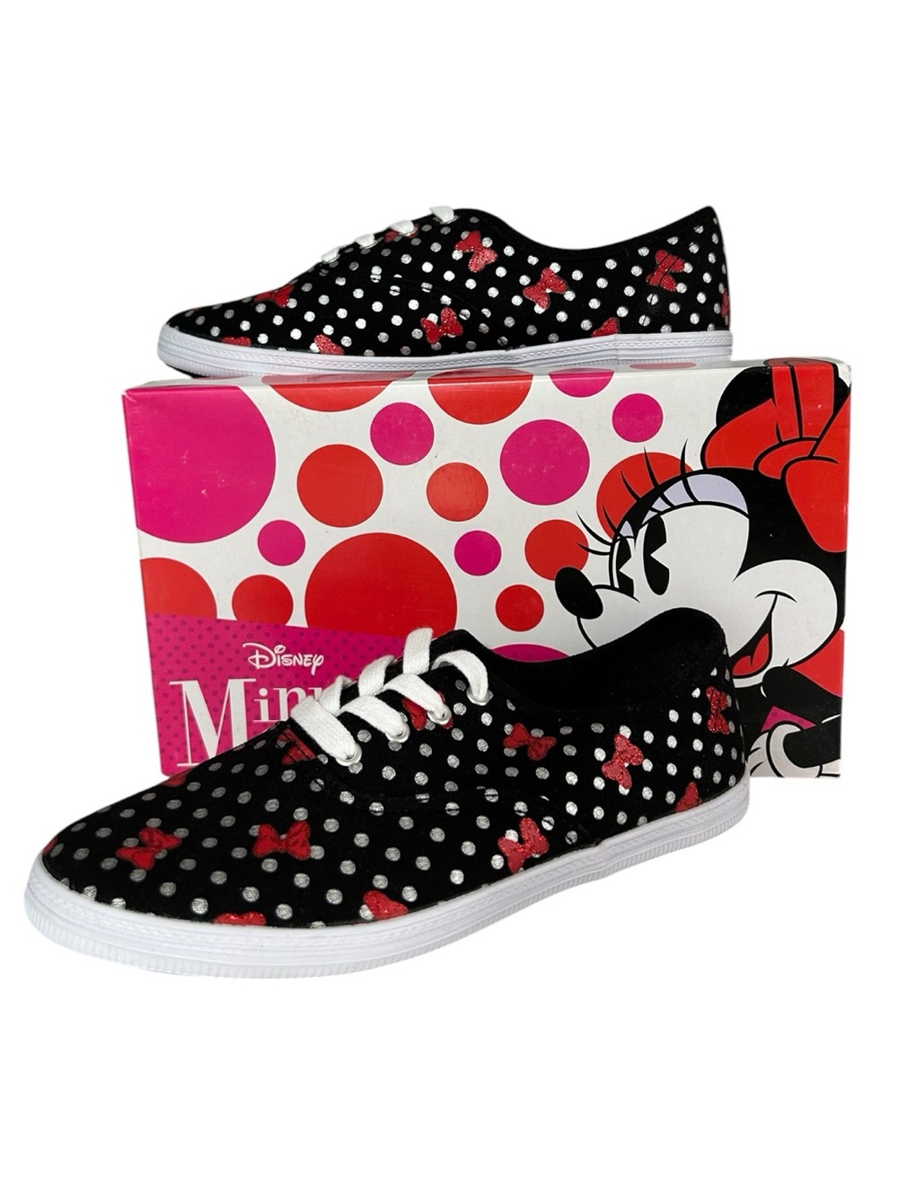 NEW Disney Minnie Mouse Bow Lace Up Sneakers Size 5